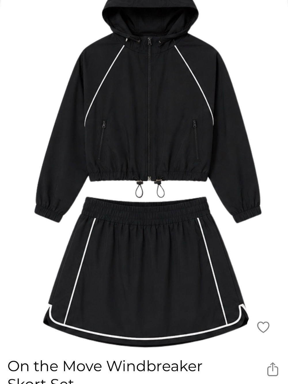 On-the-Move Black Hooded Windbreaker Jacket & Skort Set